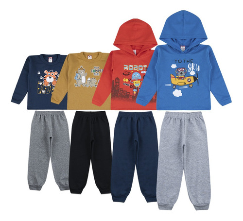 4 Conjuntos Moletom Infantil Masculino Blusa E Calça Junevil