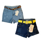 Kit 2 Shorts Jeans Lycra Feminino Meninas Infantil 2 Ao 16 