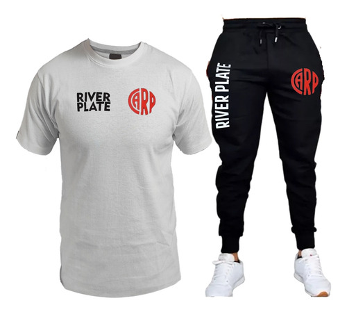 Conjunto Remera Y Pantalon Jogging De River Plate Logo Carp