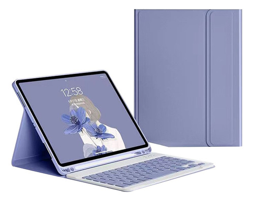 Capa De Teclado Para iPad 9/8/7 (com Bandeja De Canetas) Cor Capa Cinza Lavanda + Teclado