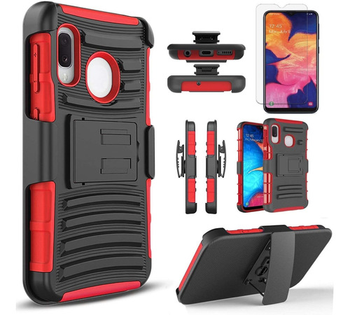 Funda Para Samsung Galaxy A01, Rojo/negro/soporte/resiste...