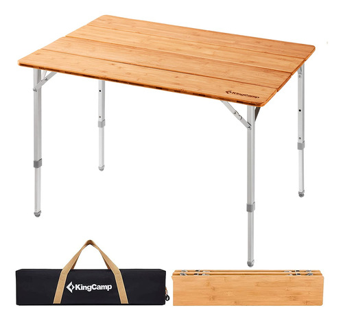 Kingcamp Mesa Plegable De Bambu, Mesa De Picnic Portatil Con