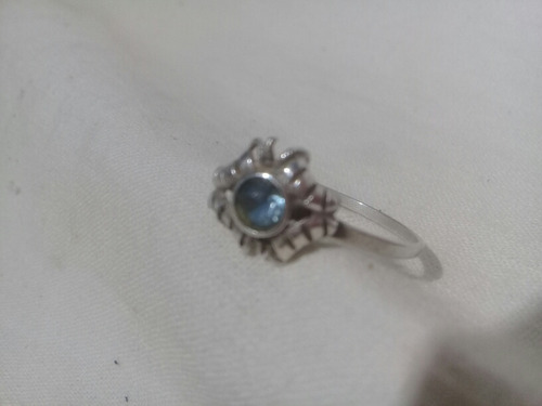 Anillo De Plata 900 Simil Agua Marina