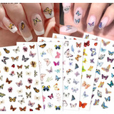 12 Sticker Al Agua Para Uñas.gran Variedad Mariposas Y Hojas