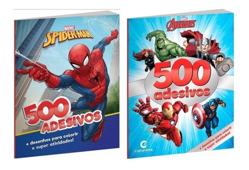 Kit 2 Livros 500 Adesivos Homem Aranha E Vingadores Marvel