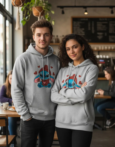 Sudadera Hoodie Unisex Stitch Amor Corazones