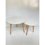 Set Mesa De Arrime Nido Ratona Redonda X2 Mdf Blanco