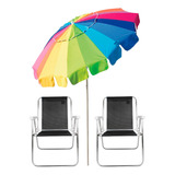 Guarda Sol Orgulho Gay Pride + 2 Cadeiras Alta Praia Preta