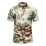 Camisa V Para Hombre Estampado Hawaiano De Manga Cort