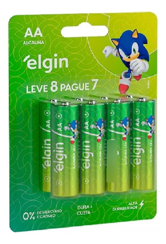 08 Pilhas Aa Pequena Alcalina Longa Duração Elgin