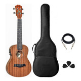 Kit Ukulele Seizi Bali Concert Elétrico Tobacco Completo