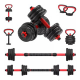 Barra Anilha Halter Dumbbell Kettlebell Kit Musculação 30kg