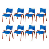 Kit 8 Cadeira Iso Base Cobre Escola, Igreja Azul