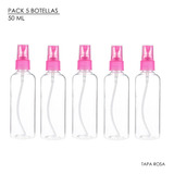 5 Botellas Spray De 50ml Plástico Transparente Tapa Rosa