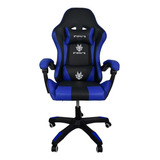 Silla Gamer Ergonómica Ajustable Giratoria Azul Material Del Tapizado Cuero Sintético