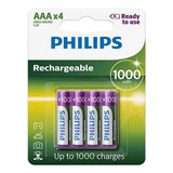 Pilha Recarregavel Philips Aaa De 1000mah 4 Unidades 1.2v