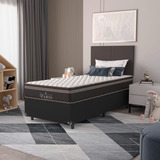 Cama Box Solteiro + Colchão Paris Molas Ensacadas - Preto Cor Corino Preto