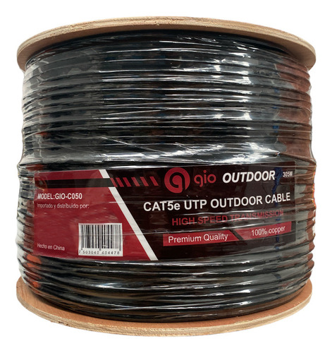 Gio Bobina Cable De Red Utp Cat5e 100% Cobre Doble Forro Reforzado Para Exterior Ideal Para Cctv