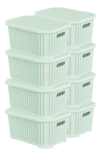 Set De 8 Cajas Organizadoras Simil Rattan Con Tapa Apilables