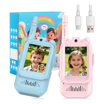 Autgar®walkie-talkie Video Infantil: Pack De 2, Recargable Con Pantalla, Juguete Interior\u002Fexterior, 4 Efectos De Voz, Ideal Para Juegos Familiares Y Actividades Al Aire Libre, 3-8 Años (azul\u002Frosa) | Envío gratis