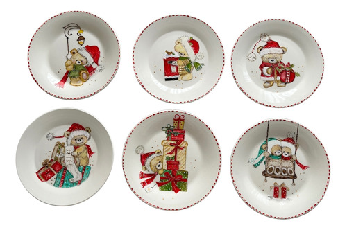 Set 6 Platos De Pan Loza De Navidad Ositos Navideños 