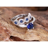 Set Anillos Azul Zirconia 2 Piezas Mujeres 925 Plata 6,7,8,9