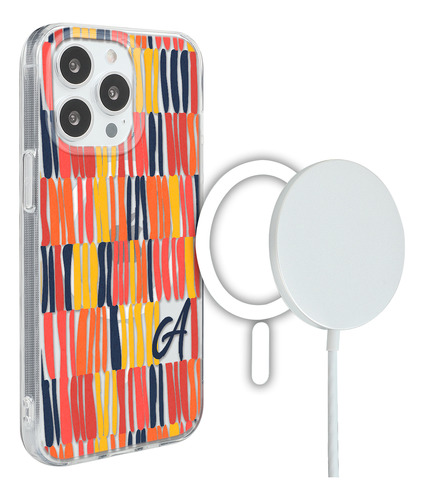 Funda Para iPhone Magsafe Mujer Rayas Pintura Con Tu Inicial