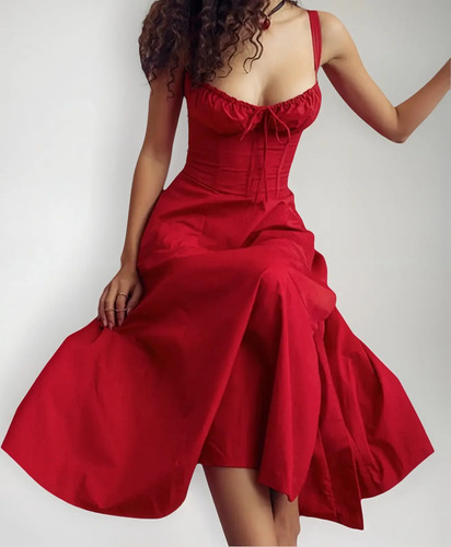 Vestido Cuello Cuadrado , Midi , Dama