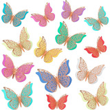 12 Mariposas 3d Papel Metalizado Decorativas Pared Oro Rosa