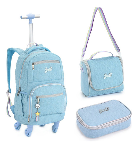 Kit Mochila Rodinha 360º Juvenil Escolar Feminino Passeio