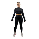 Conjunto Deportivo Licra Dama Leggins + Crop Top Manga Larga