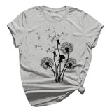 Camiseta De Mujer De Manga Corta Con Flores Grandes Y Flores