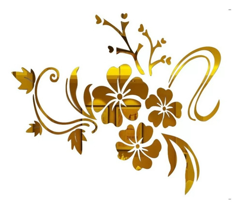 Espejo De Flores Vínilo Acrílico Pared Decorativo 100x75cm Color Oro