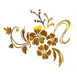 Espejo De Flores Vínilo Acrílico Pared Decorativo 100x75cm Color Oro