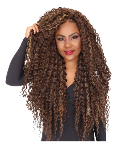 Aplique Cabelo Orgânico Crochet Braids 75 Cm 300 Gr -juliana Cor Castanho Com Mechas Mel Sp4/27