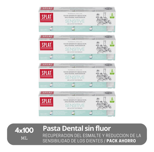 Pack 4 Pastas Dentales Sin Fluor Splat Sensitive 100ml
