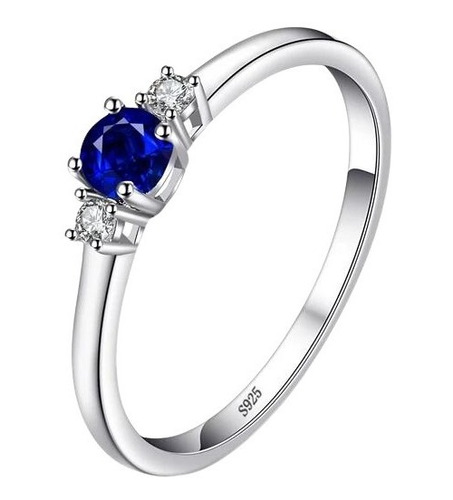 Anillo Promesa Plata 925 Piedra Zafiro Azul Mujer