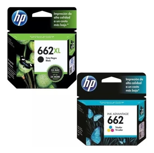 Cartuchos Hp 662xl Negro + 662 Color Estandar Originales