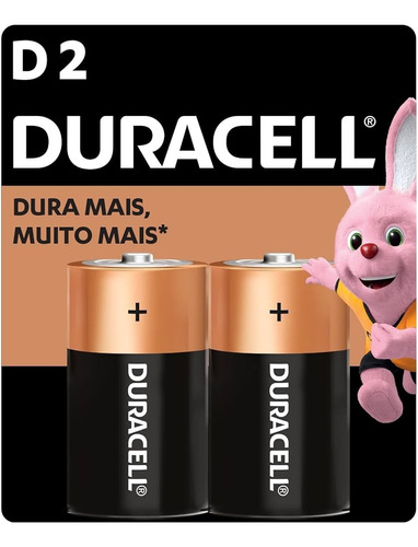 Pilha Alcalina D2 Grande Duracell Com 2 Unidades