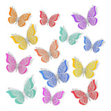 12 Mariposas 3d Papel Metalizado Decorativas Pared Plateado