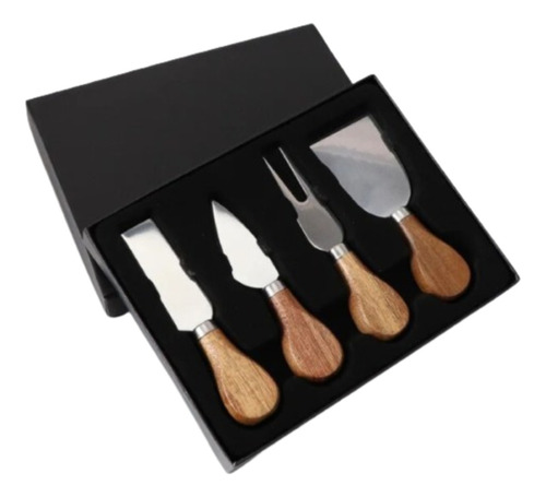 Set Accesorios Cuchillos Para Quesos Mango Madera Acero Inox