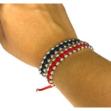 Pulsera Tejida Hilo Rojo Y Bolitas, Plata 925, Hombre Mujer