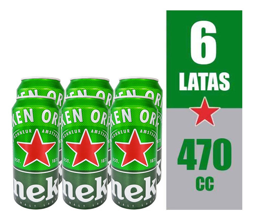 Pack 6 Cerveza Heineken Lata 470cc