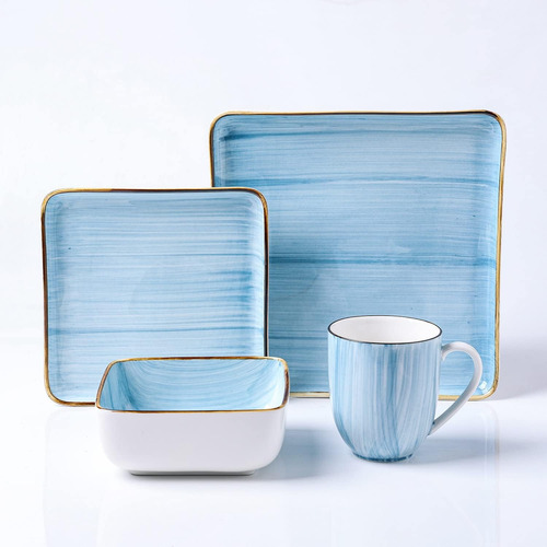 Set De Platos Vajilla Porcelana Azul Claro 32 Piezas Esmeral