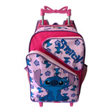 Mochila Escolar Lilo & Stitch Rosa 3 Bolsos Tam G Rodinha Oi