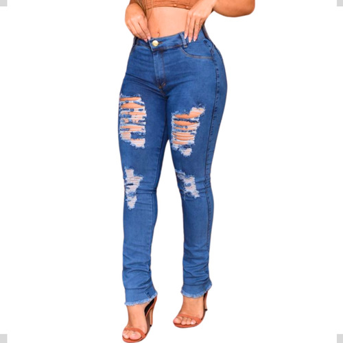 Calça Jeans Feminina Lycra Premium Barra Desfiada Destoyed