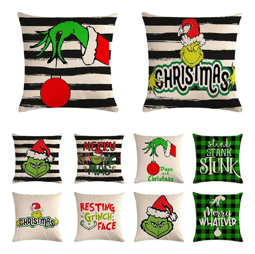 Para Wz Fundas De Cojín Navideñas Con Rayas Grinch De 45 X