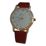 Reloj De Pulso  Mujer Galant Rojo Con Manecillas Doradas