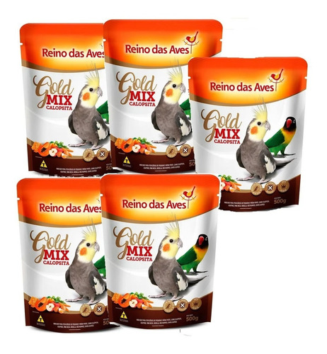 Kit 5 Ração Calopsita Gold Mix 500gr - Reino Das Aves