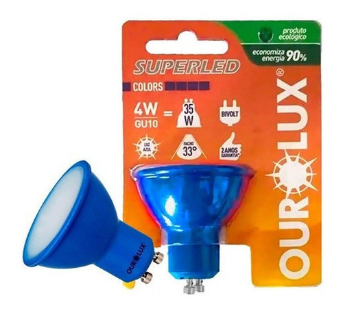 Kit 2 Lâmpada Dicróica Led Gu10 4w Bivolt Azul Ourolux